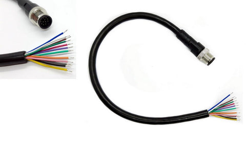 M12 12P Male to Bare Wire 8 Channel Sensor Pigtail, 0.3M, 24AW