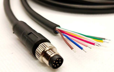 M8 8P to Bare Wire 4 Channel Sensor Pigtail, 1M, 24 AWG